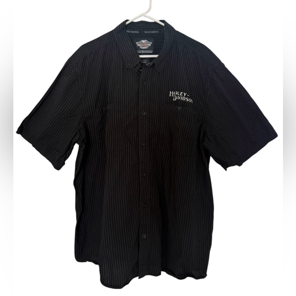 Harley-Davidson Vintage Men's Black Pin Striped Button Down Shirt 2XL